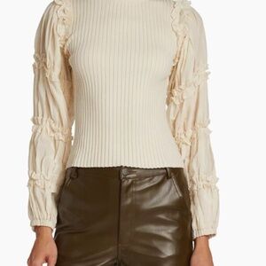 En Saison cotton knit top with puff ruffle fabric sleeve